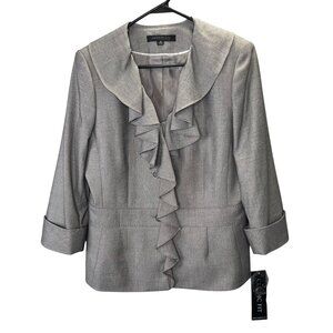 Anne Klein Suit Blazer Jacket size 14 Ruffle Button Front Gray Black Career NWT